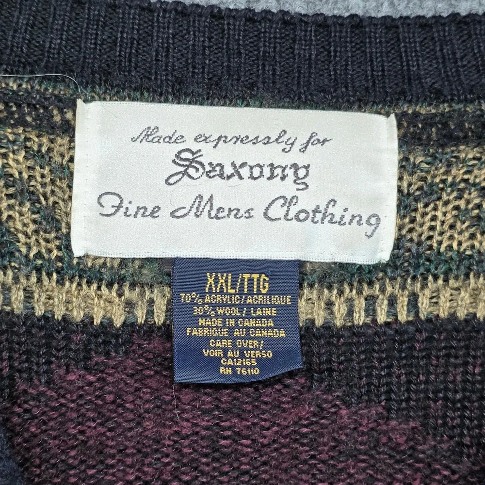 Saxony Mens XXL Multicolor Geometric Textured Wool Blend Crewneck Sweater Canada